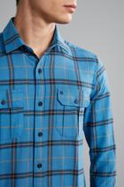Camisa Manga Longa com Bolso Flanela Xadrez Slim Fit - Azul Medio