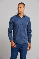 Camisa Manga Longa Comfort Fio Tinto - Azul Marinho