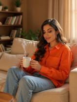 Camisa Manga Longa Feminina Com Bolso Gola Colarinho Diversas Cores Uniforme Elegante