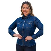 Camisa Manga Longa Feminina Plus Size Jeans c/ Lycra ref 006