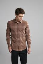 Camisa Manga Longa Fio Tinto Slim Fit - Marrom