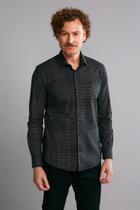 Camisa Manga Longa Fio Tinto Slim Fit - Preto
