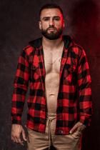 Camisa manga longa flanelada com capuz xadrez vermelho preto Camisa manga longa flanelada com capuz xadrez vermelho preto