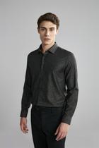 Camisa Manga Longa Jacquard Slim Fit - Preto