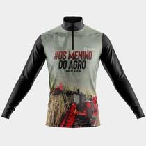 Camisa Manga Longa Menino do Agro Proteção Uv Respirável Zíper Agro Boi Soja Colheita