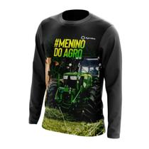 Camisa Manga Longa Menino do Agro Proteção Uv Respirável Zíper Boi Soja Colheitadeira