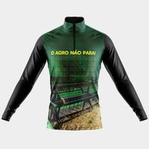 Camisa Manga Longa O Agro Não Para Proteção Uv Respirável Zíper Agro Boi Soja Colheita