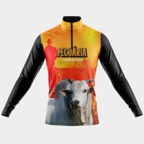 Camisa Manga Longa Os Meninos da Pecuária Proteção Uv Respirável Zíper Agro Boi Soja Colheita