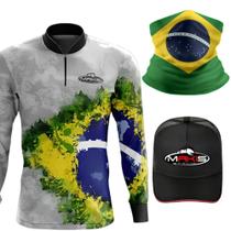 Camisa Manga Longa Pesca Proteção UV50 Bone Bandana Patriota