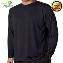 Camisa Manga Longa Preta Básica Masculina 100% Algodão 30.1 Premium