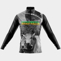 Camisa Manga Longa Respeita o Agro Proteção Uv Respirável Zíper Agro Boi Soja Colheita