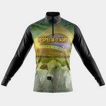 Camisa Manga Longa Respeita o Agro Proteção Uv Respirável Zíper Agro Boi Soja Colheita