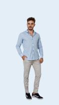 Camisa Manga Longa Slim 100% Algodão Azul Camisa Manga Longa Slim 100% Algodão Azul