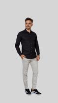 Camisa Manga Longa Slim 100% Algodão Preta