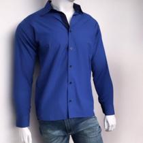 Camisa Manga Longa Slim Azul Royal em Algodão