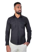 Camisa Manga Longa Slim Fit Sarja Preta Camisa Manga Longa Slim Fit Sarja Preta