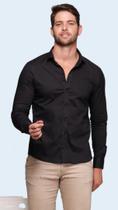 Camisa Manga Longa Slim Tricoline Preta Camisa Manga Longa Slim Tricoline Preta