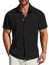 Camisa MAPICK Vestido masculino de linho de manga curta preta 4GG