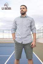 Camisa masc.tricoline m/l listrada verde tam 5