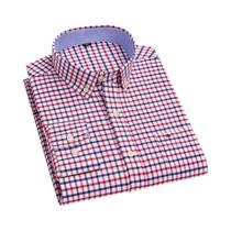 Camisa Masculina 100% Algodão Oxford Xadrez Manga Comprida Ajuste Regular Vestido Formal Bolso 7XL