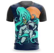 Camisa Masculina 3D Astronauta Camiseta Estampada Digital Casual de Sair