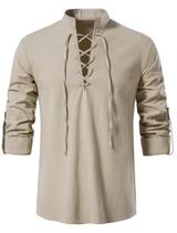 Camisa masculina AIFARLD de manga comprida retrô medieval viking cáqui