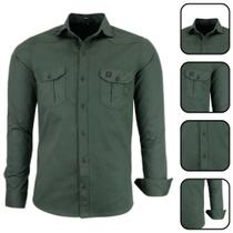Camisa Masculina Amil Estilo Militar Manga Longa Slim Fit