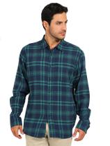 Camisa Masculina Anistia Manga Longa Flanela Xadrez Azul