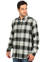 Camisa Masculina Anistia Manga Longa Flanela Xadrez Preta