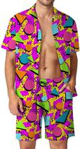 Camisa masculina Arssm, 2 peças de camisa e shorts vintage com botões, roxos, GG Camisa masculina Arssm, 2 peças de camisa e shorts vintage com botões, roxos, GG