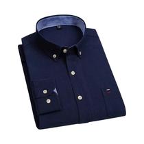 Camisa Masculina Azul de Manga Comprida em Algodão Oxford - Tamanhos S-7XL