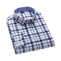 Camisa Masculina Azul de Manga Comprida em Algodão Oxford - Tamanhos S-7XL