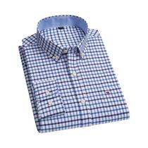 Camisa Masculina Azul de Manga Comprida em Algodão Oxford - Tamanhos S-7XL