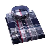 Camisa Masculina Azul De Manga Comprida Tamanho S-7XL 100% Algodão Oxford Macio E Confortável Ajuste