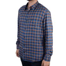 Camisa Masculina Beagle Comfort Flanela Xadrez Azul com Marrom - 562150