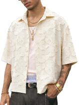 Camisa masculina BEAUDRM, boho, floral, com botões, manga curta Camisa masculina BEAUDRM, boho, floral, com botões, manga curta
