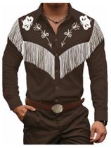 Camisa masculina BEAUDRM Vintage Western Cowboy com franja floral Camisa masculina BEAUDRM Vintage Western Cowboy com franja floral