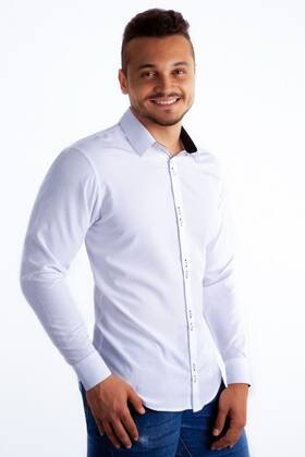 Camisa Masculina Blusa Social Manga Longa Slim Branco Casual Confortável (Branca) - LORD FINESSE