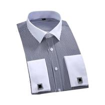 Camisa Masculina Branca Clássica Com Punhos Franceses, Ajuste Padrão, Manga Comprida, Para Negócios,