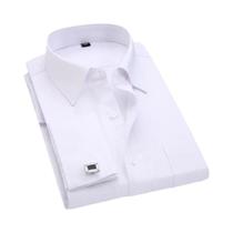 Camisa Masculina Branca de Manga Comprida com Punho Francês - Tamanhos M ao 6XL