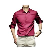 Camisa Masculina Branca de Manga Comprida - Elástica, Sem Passar, para Negócios e Casual