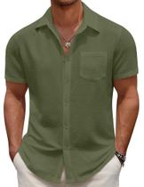 Camisa masculina casual com botões COOFANDY, manga curta, verde