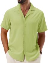 Camisa masculina casual Cotrasen de manga curta com botões, verde M