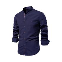 Camisa Masculina Casual de Algodão - Manga Comprida, Cor Sólida - AIOPESON