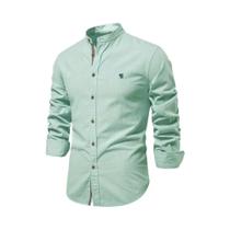 Camisa Masculina Casual de Algodão - Manga Comprida, Cor Sólida - AIOPESON