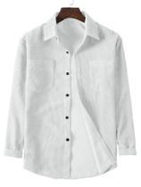 Camisa masculina casual de manga comprida de veludo com lapela de cor sólida