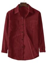 Camisa masculina casual de manga comprida de veludo com lapela de cor sólida