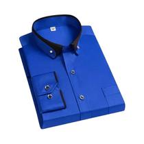 Camisa Masculina Casual De Negócios Com Gola Contrastante E Manga Longa Elástica, Sem Necessidade De