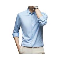 Camisa Masculina Casual De Negócios De Manga Longa Em Cor Sólida, Resistente a Rugas, Confortável
