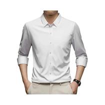 Camisa Masculina Casual De Negócios De Manga Longa Em Cor Sólida, Resistente a Rugas, Confortável